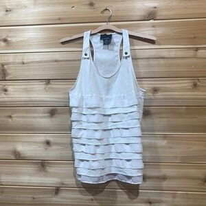 Cynthia‎ Rowley Tiered Ruffle Scoop Neck Tank Top Sleeveless Linen Blend Size S
